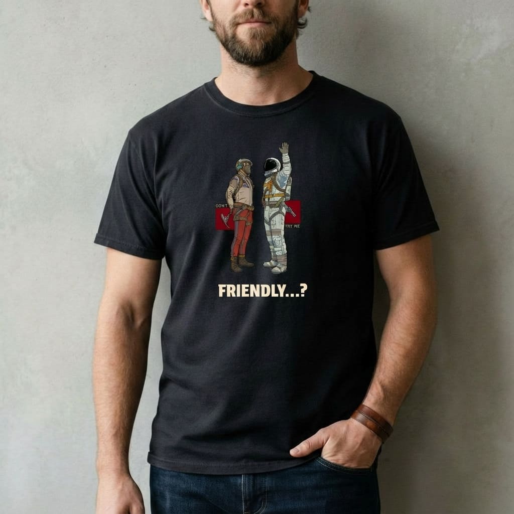 Arc Raiders t-shirt "Friendly?..." design